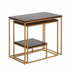 Table Console<Made in Meubles Set de deux consoles en bois de manguier et métal Léon