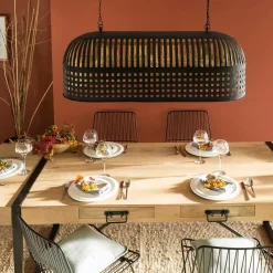 Suspension<Made in Meubles Suspension striée en métal noir Luna