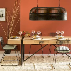 Suspension<Made in Meubles Suspension striée en métal noir Luna