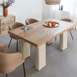 Table À Manger<Made in Meubles Table à manger en bois d'acacia et pieds en bois effet béton Dalva