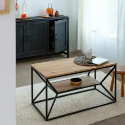 Table Basse<Made in Meubles Table basse à  double plateau en bois d'acacia Flavia