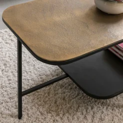 Table Basse<Made in Meubles Table basse avec plateau en aluminium doré et métal noir Victoria