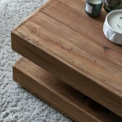 Table Basse<Made in Meubles Table basse carrée à double plateau en bois recyclé Blaise