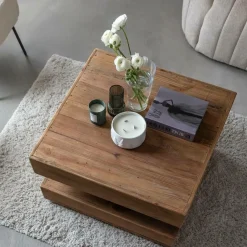 Table Basse<Made in Meubles Table basse carrée à double plateau en bois recyclé Blaise