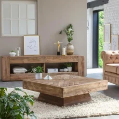 Table Basse<Made in Meubles Table basse carrée en bois recyclé Blaise