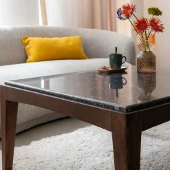 Table Basse<Made in Meubles Table basse carrée en bois de manguier et marbre noir Ilithe