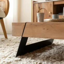 Table Basse<Made in Meubles Table basse carrée en bois d'acacia et métal Cassius