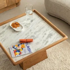 Table Basse<Made in Meubles Table basse carrée en bois de manguier et marbre Adler