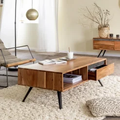 Table Basse<Made in Meubles Table basse en bois d'acacia et pierre Yvan