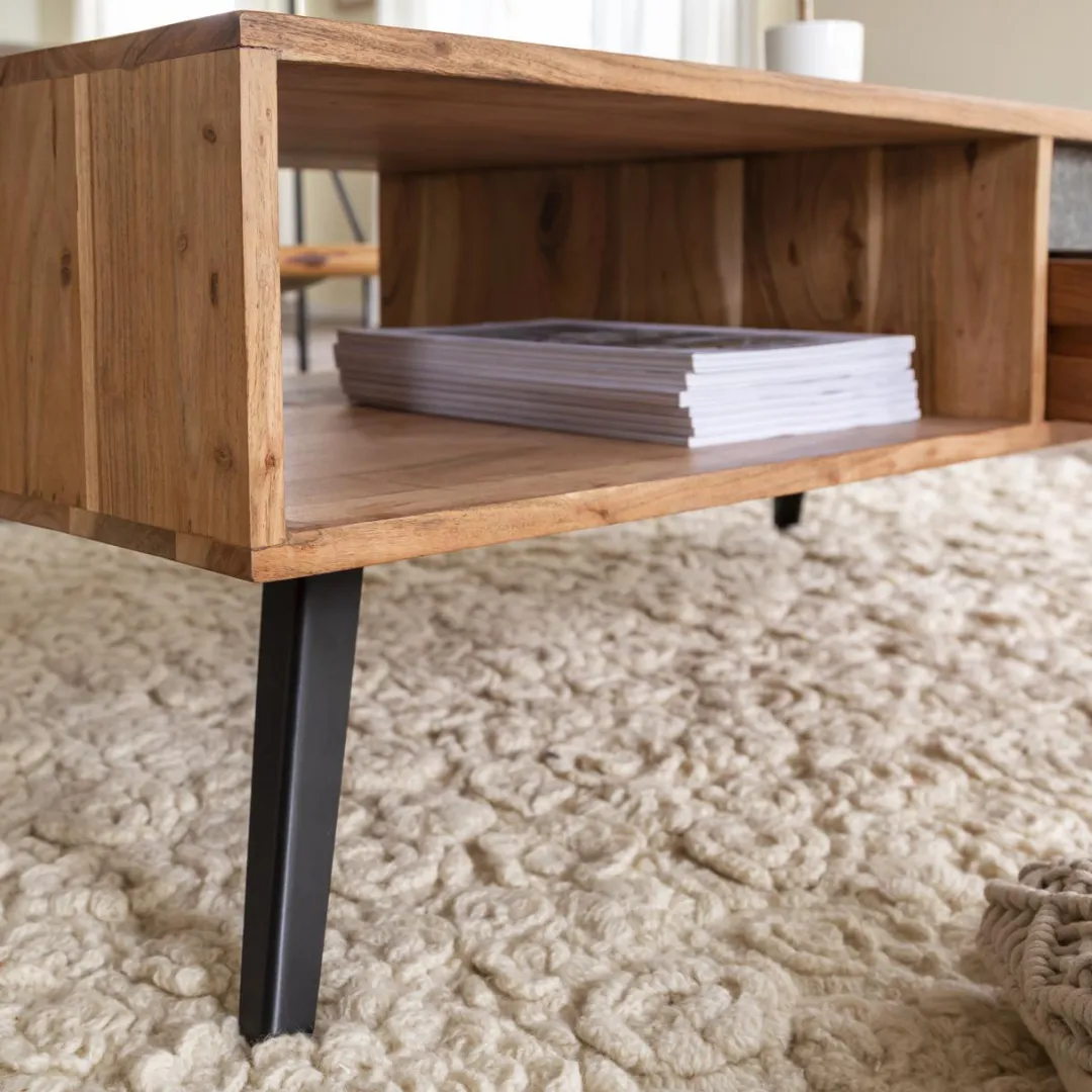 Table Basse<Made in Meubles Table basse en bois d'acacia et pierre Yvan