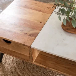 Table Basse<Made in Meubles Table basse en bois d'acacia et marbre Frida