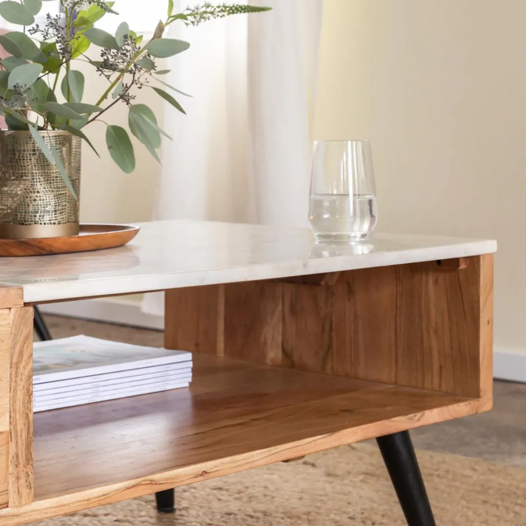 Table Basse<Made in Meubles Table basse en bois d'acacia et marbre Frida