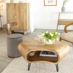 Table Basse<Made in Meubles Table basse en bois d'acacia et métal Ian