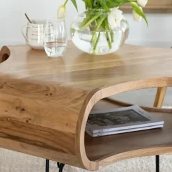 Table Basse<Made in Meubles Table basse en bois d'acacia et métal Ian