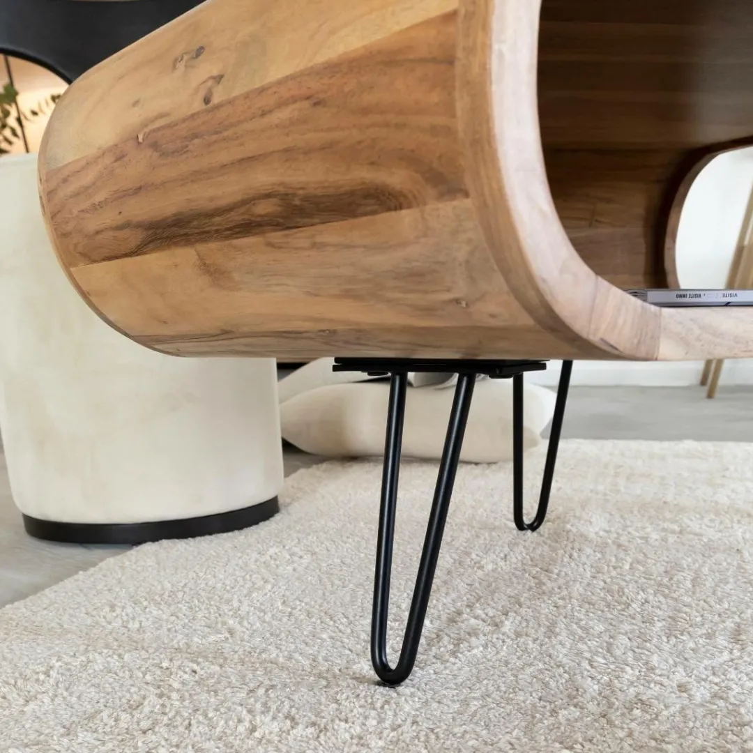 Table Basse<Made in Meubles Table basse en bois d'acacia et métal Ian