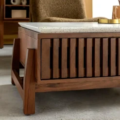 Table Basse<Made in Meubles Table basse en bois d'acacia et terrazzo Kaelis