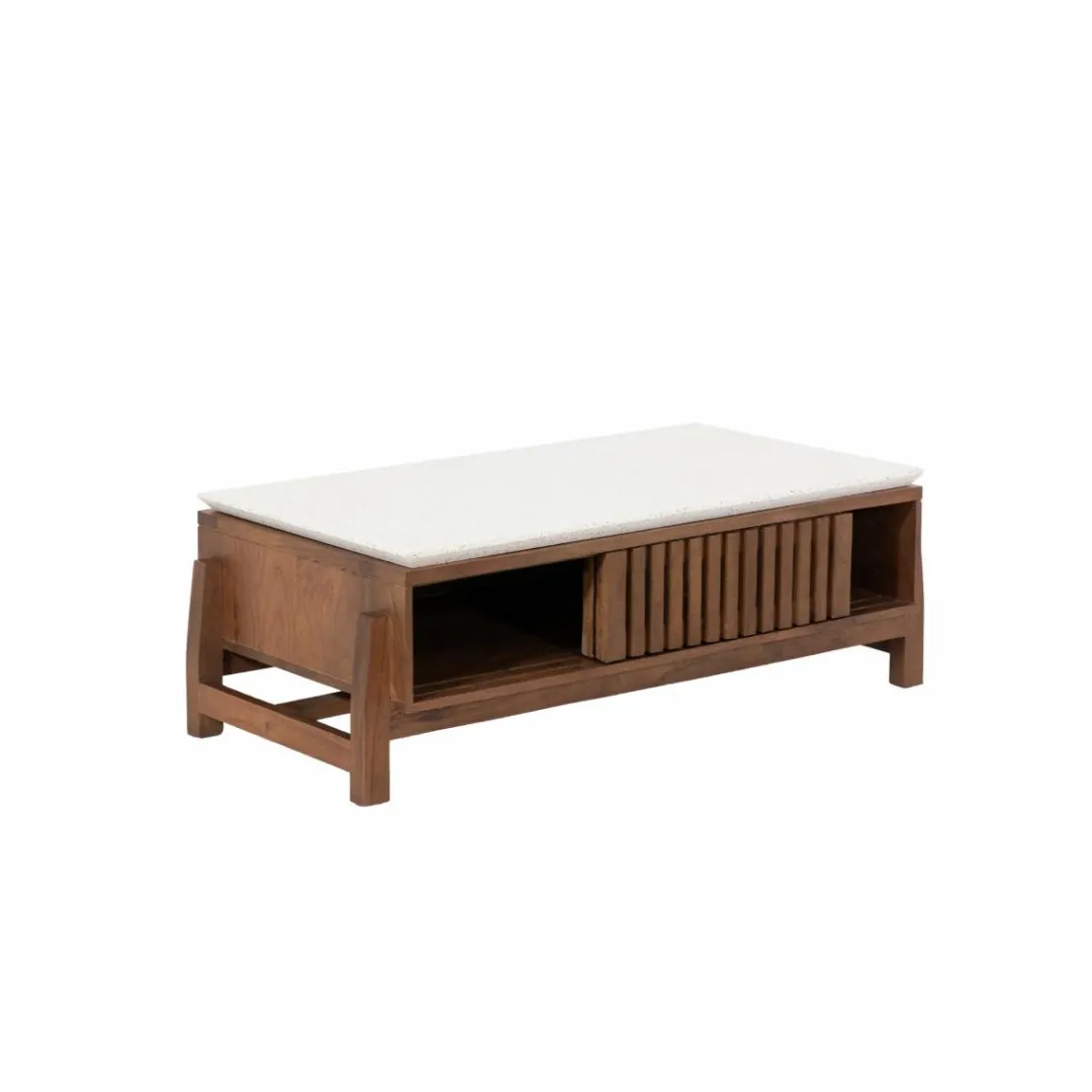 Table Basse<Made in Meubles Table basse en bois d'acacia et terrazzo Kaelis