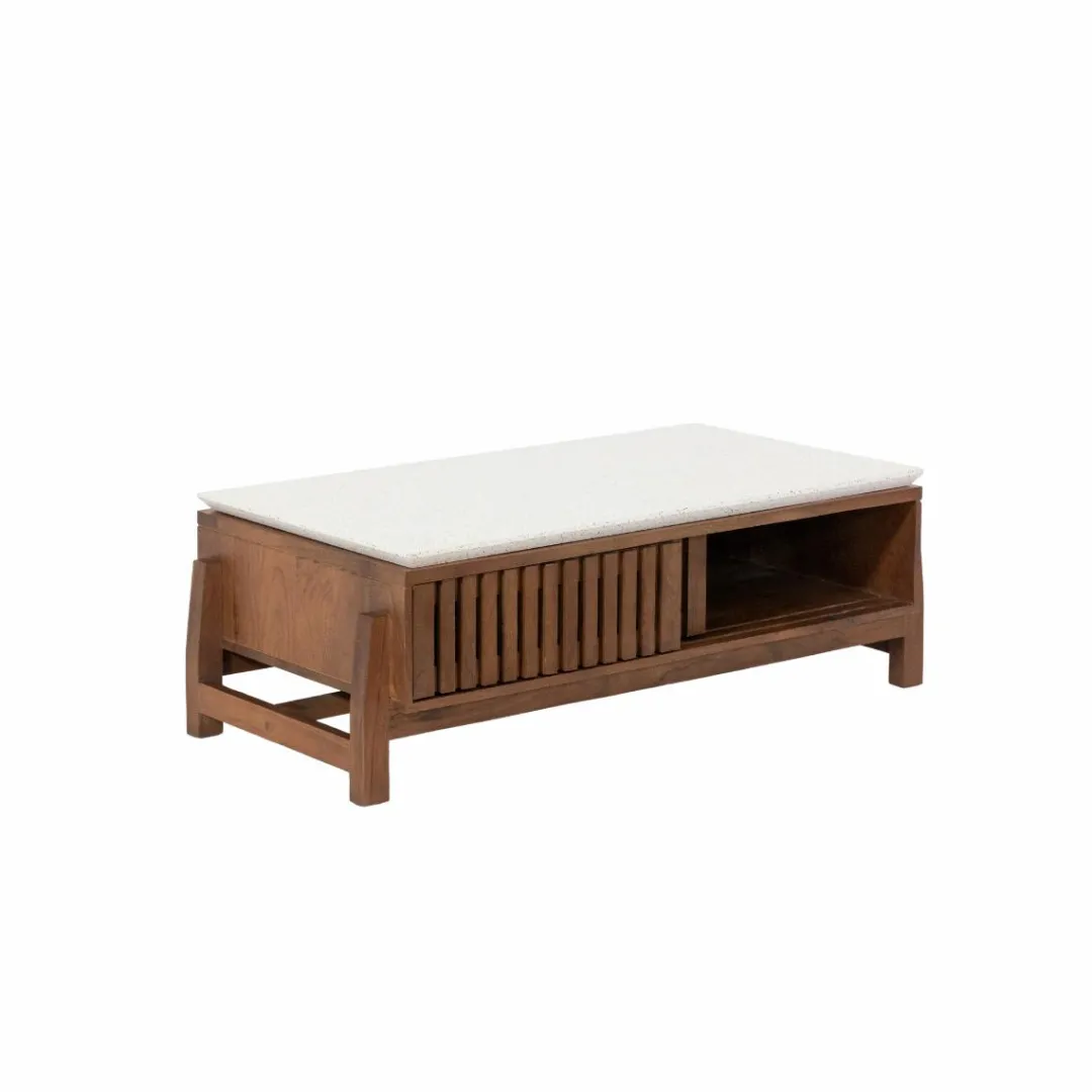 Table Basse<Made in Meubles Table basse en bois d'acacia et terrazzo Kaelis