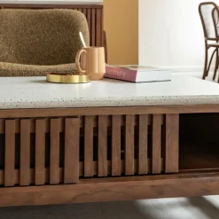 Table Basse<Made in Meubles Table basse en bois d'acacia et terrazzo Kaelis