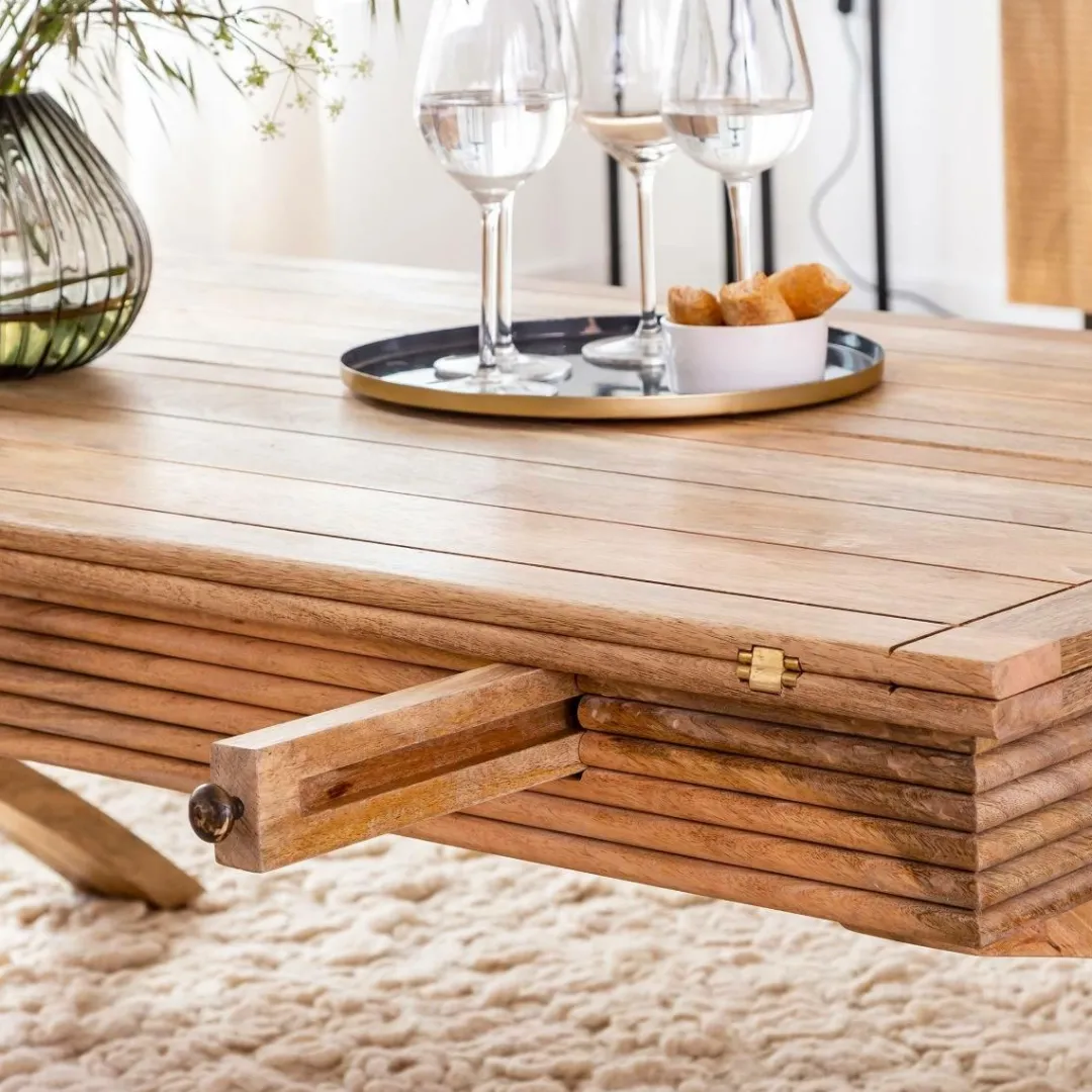 Table Basse<Made in Meubles Table basse en bois de manguier à allonges Luce