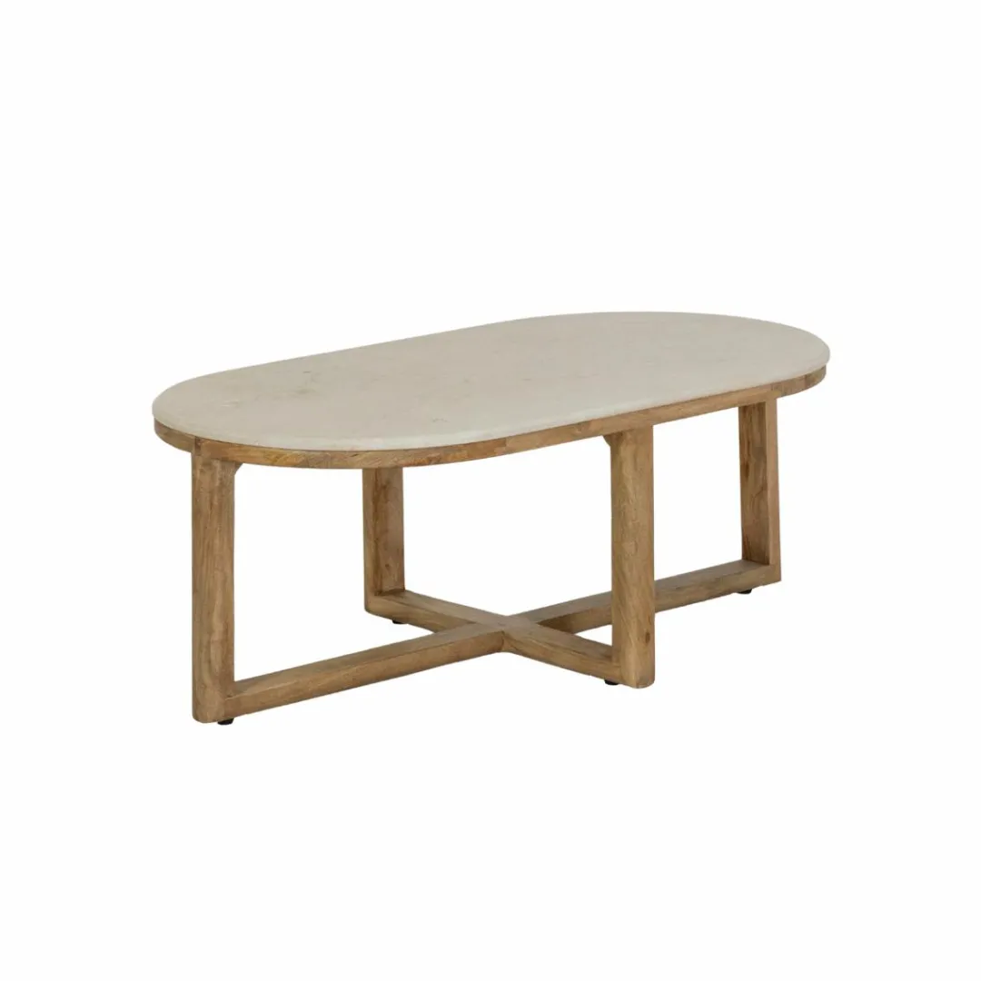 Table Basse<Made in Meubles Table basse en bois de manguier et marbre Moana