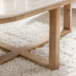 Table Basse<Made in Meubles Table basse en bois de manguier et marbre Moana