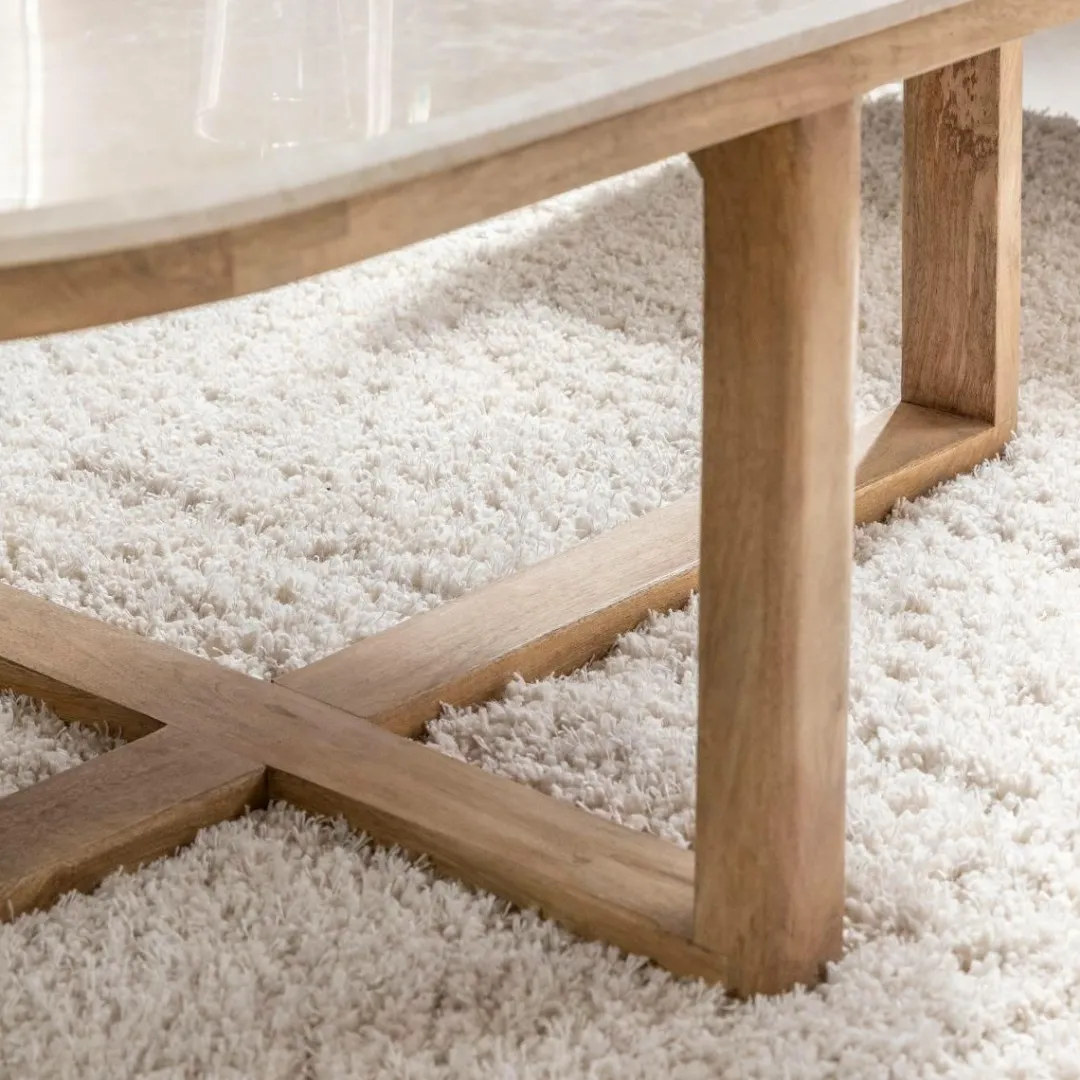 Table Basse<Made in Meubles Table basse en bois de manguier et marbre Moana