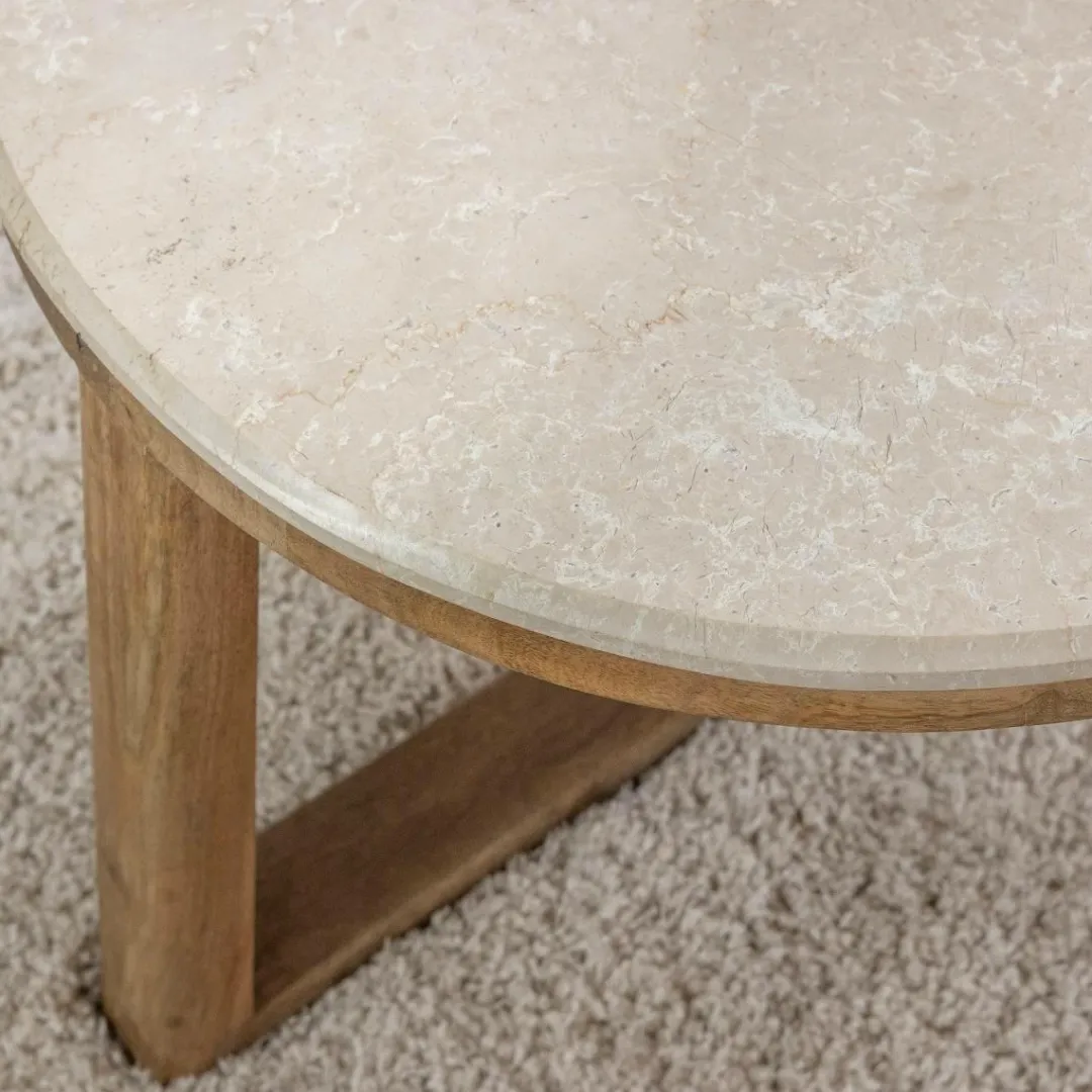 Table Basse<Made in Meubles Table basse en bois de manguier et marbre Moana