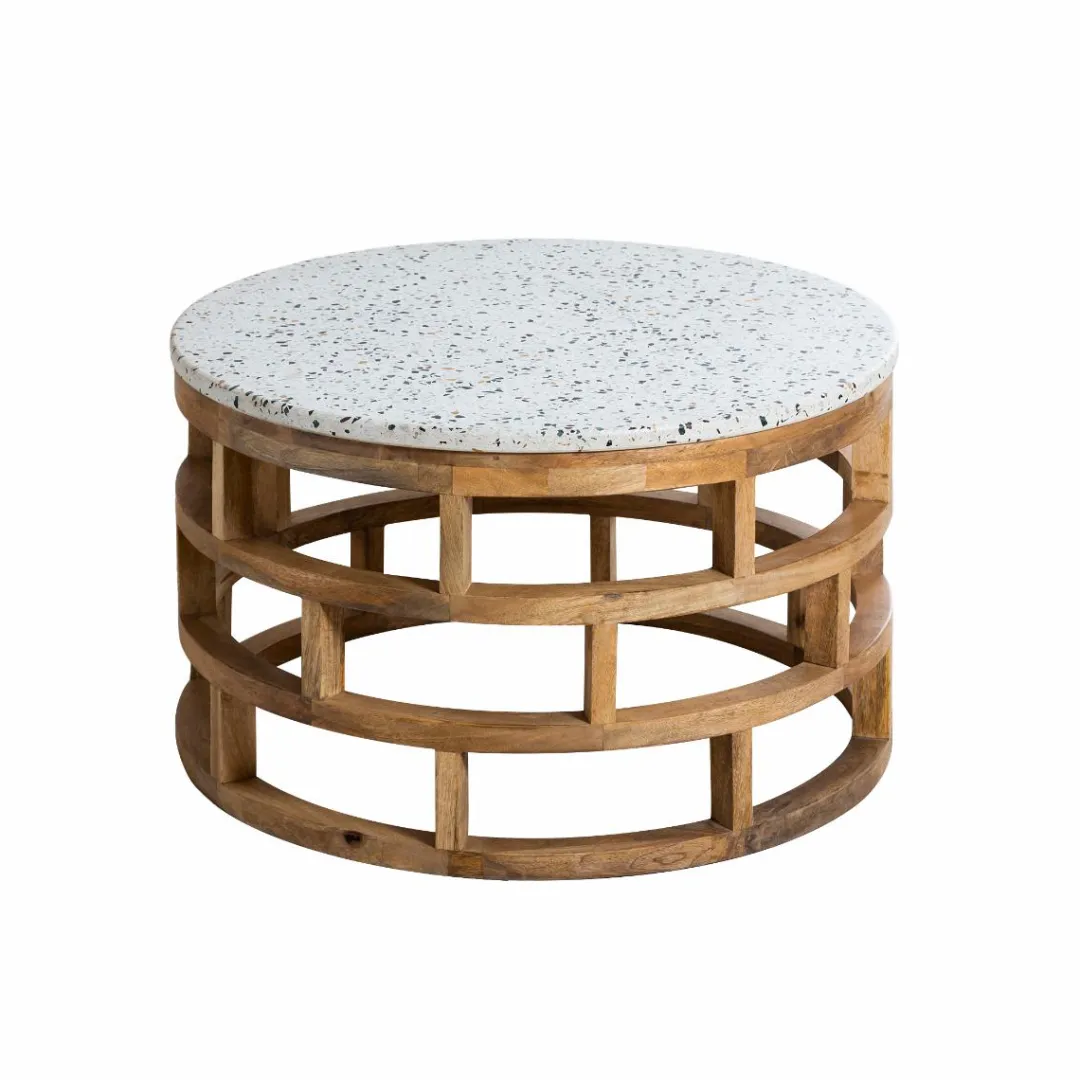 Table Basse<Made in Meubles Table basse en bois de manguier et terrazzo Ambrine