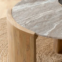 Table Basse<Made in Meubles Table basse en bois de manguier et marbre Isabella