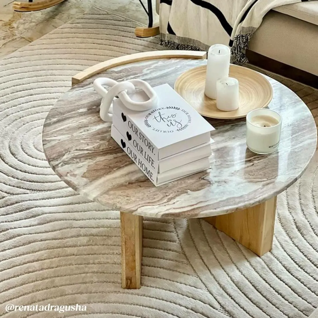 Table Basse<Made in Meubles Table basse en bois de manguier et marbre Isabella