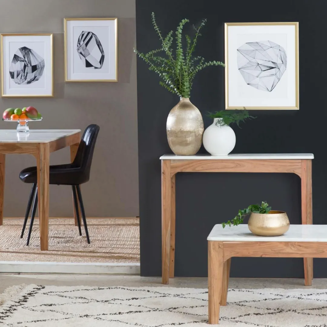 Table Basse<Made in Meubles Table basse en bois de manguier et marbre Arthuro