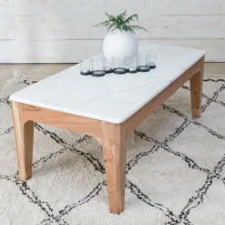 Table Basse<Made in Meubles Table basse en bois de manguier et marbre Arthuro