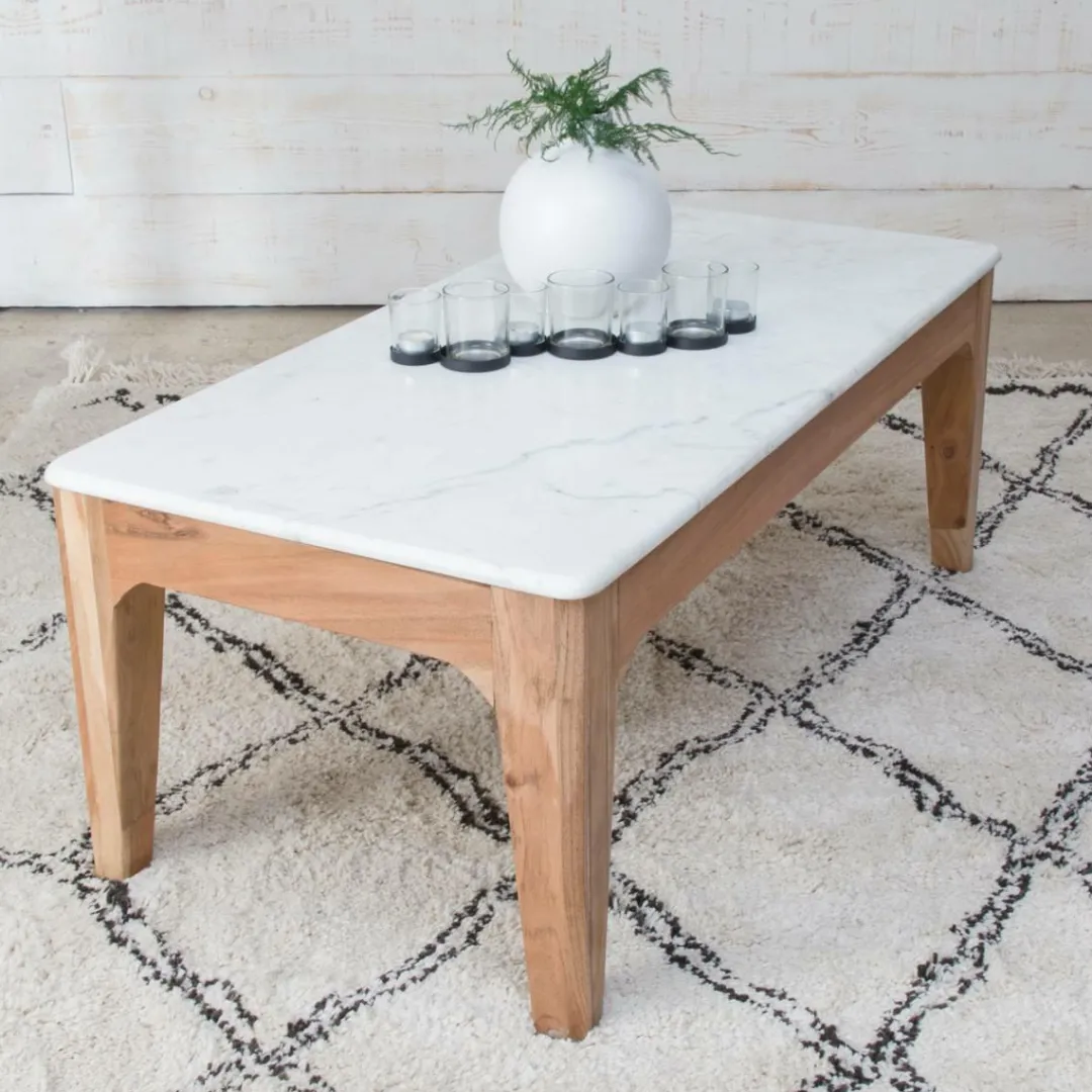 Table Basse<Made in Meubles Table basse en bois de manguier et marbre Arthuro