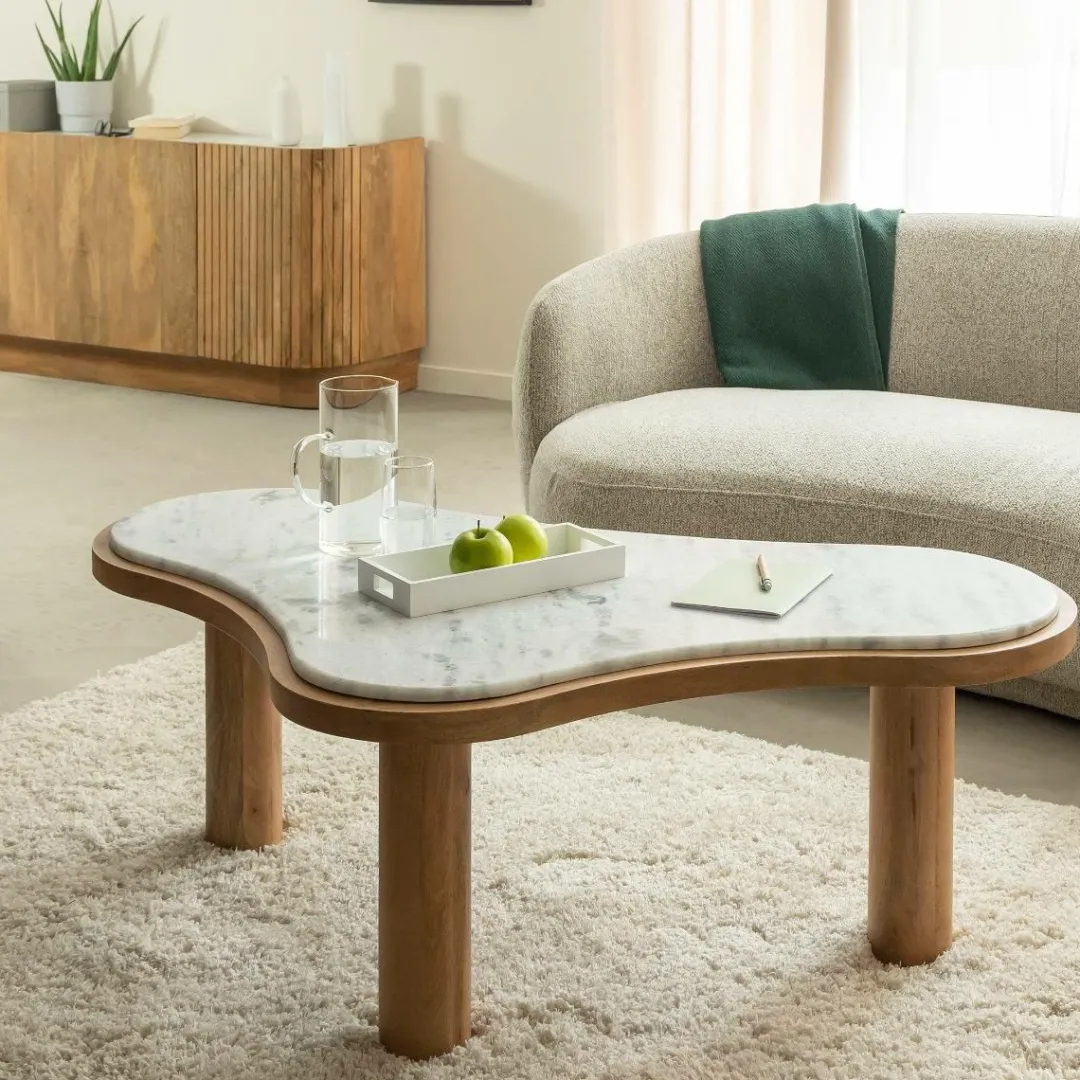 Table Basse<Made in Meubles Table basse en bois de manguier et marbre Adler