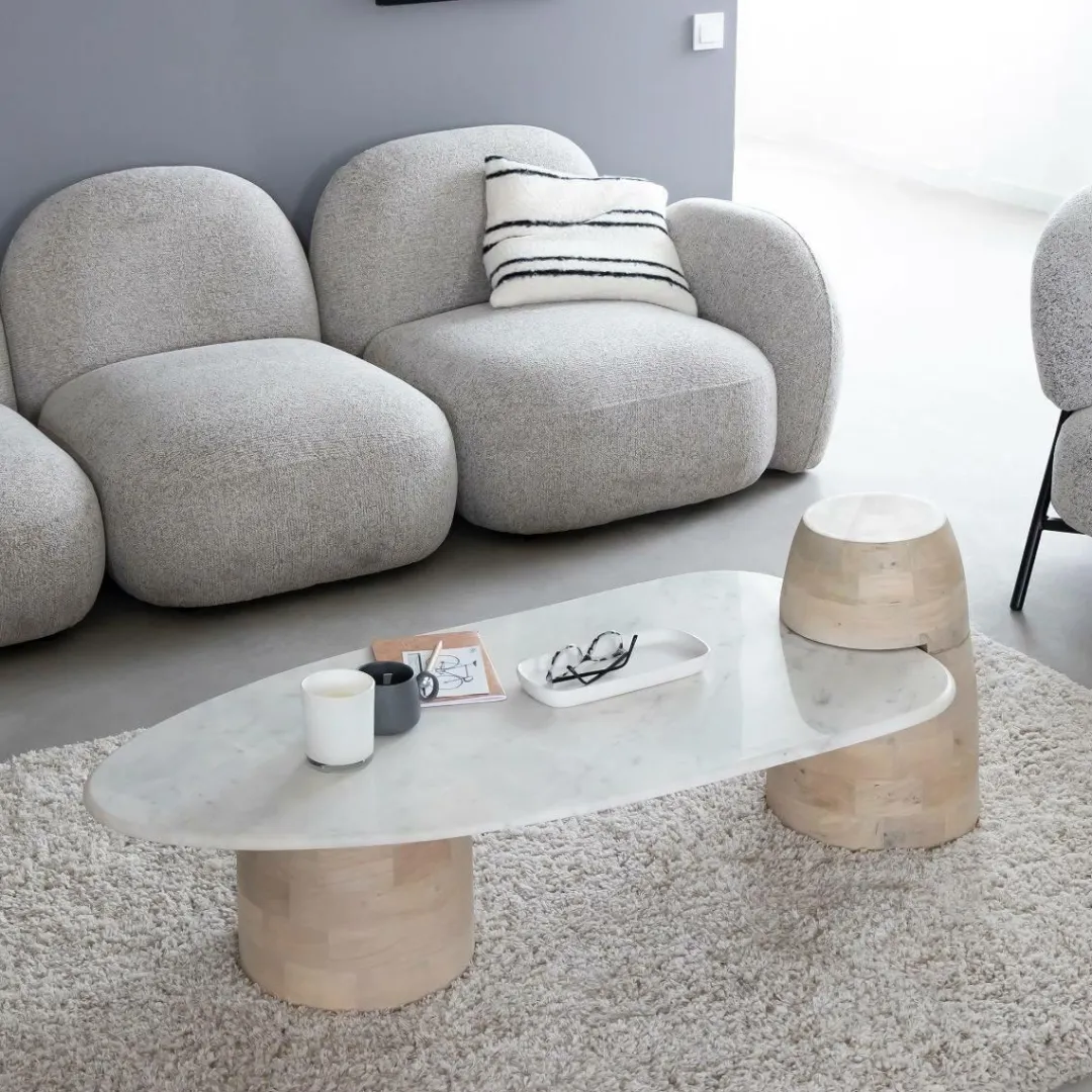 Table Basse<Made in Meubles Table basse en bois de manguier et marbre Moana