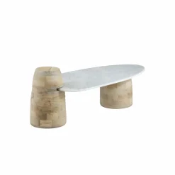 Table Basse<Made in Meubles Table basse en bois de manguier et marbre Moana