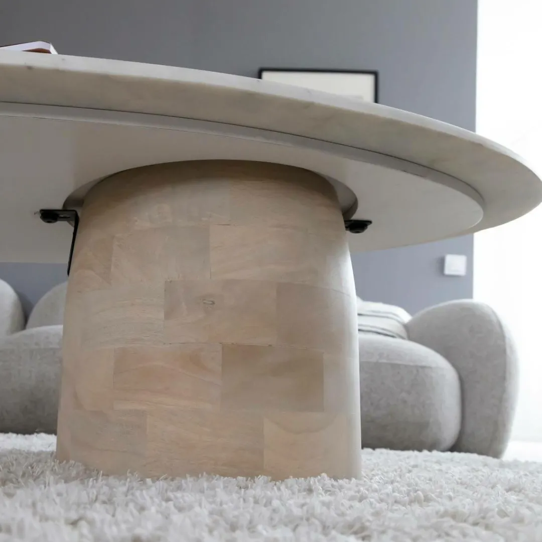 Table Basse<Made in Meubles Table basse en bois de manguier et marbre Moana