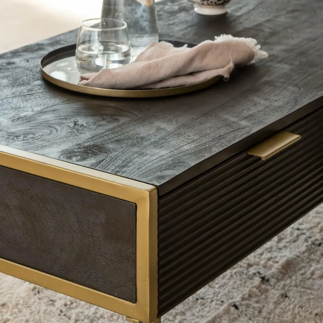 Table Basse<Made in Meubles Table basse en bois de manguier et métal doré Ange