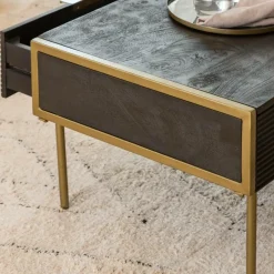 Table Basse<Made in Meubles Table basse en bois de manguier et métal doré Ange