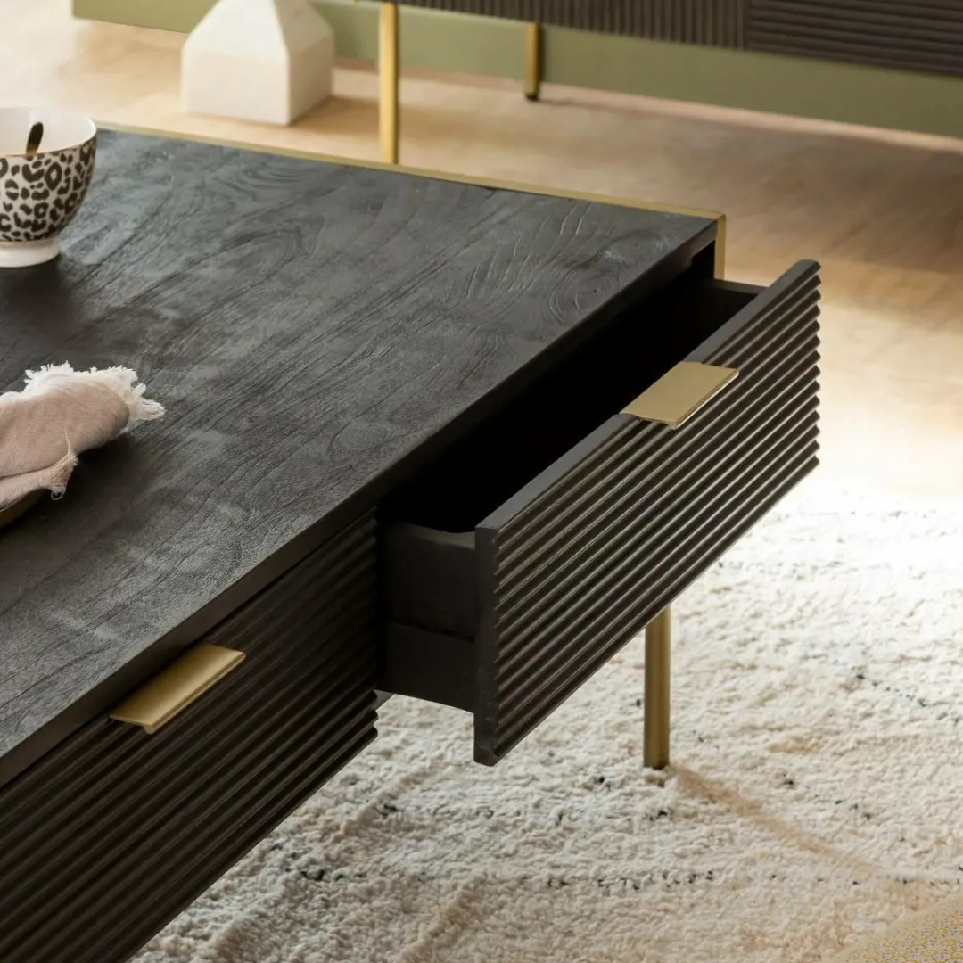 Table Basse<Made in Meubles Table basse en bois de manguier et métal doré Ange