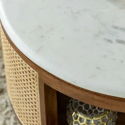 Table Basse<Made in Meubles Table basse en bois de manguier, cannage et marbre Brook