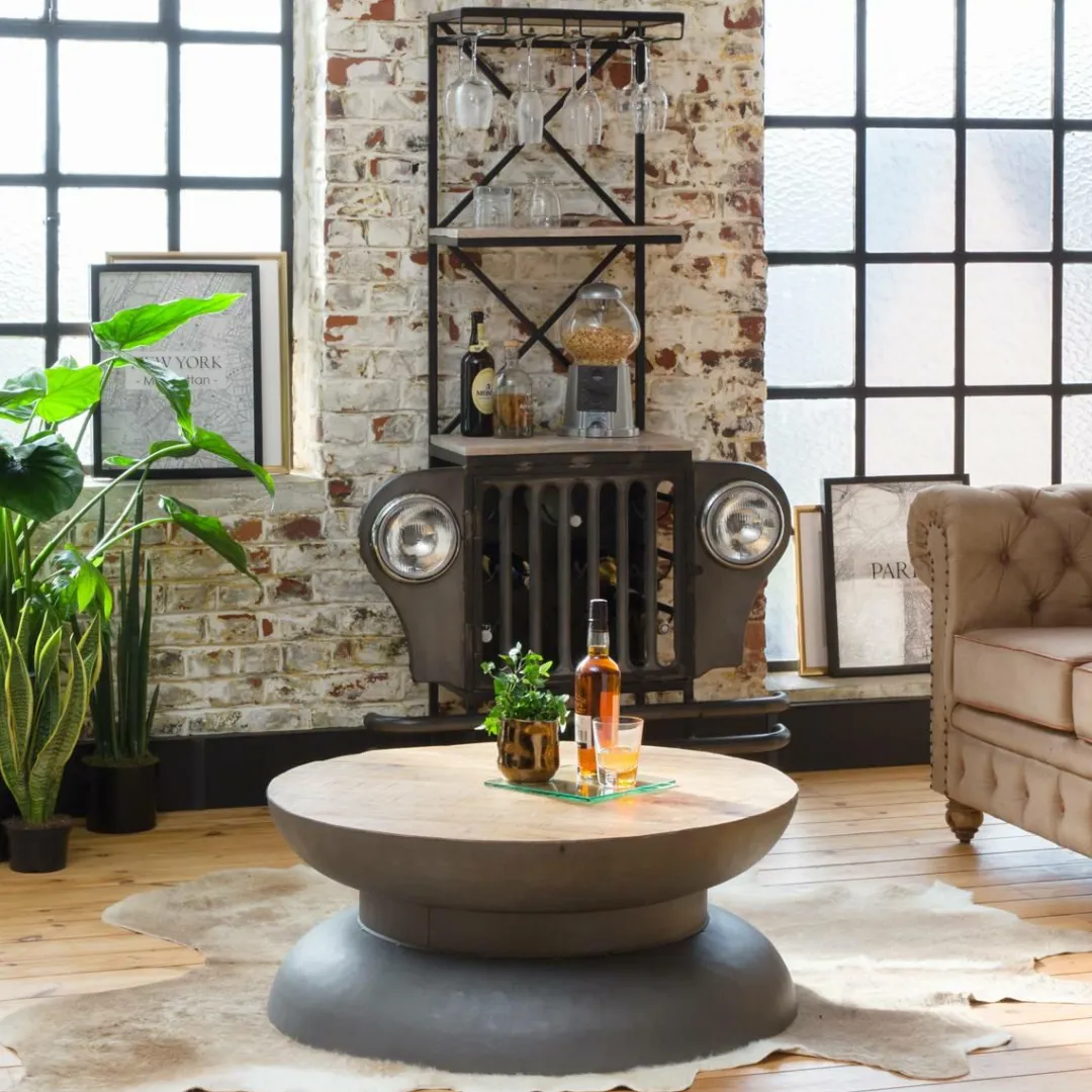 Table Basse<Made in Meubles Table basse en bois de manguier et métal gris Yoyo