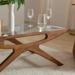 Table Basse<Made in Meubles Table basse en bois de manguier et verre Alina