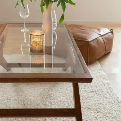 Table Basse<Made in Meubles Table basse en bois de manguier et verre Alina