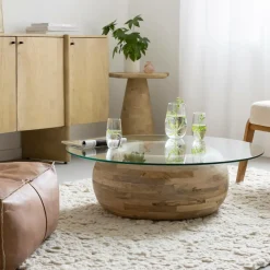 Table Basse<Made in Meubles Table basse en bois de manguier et verre Nerys