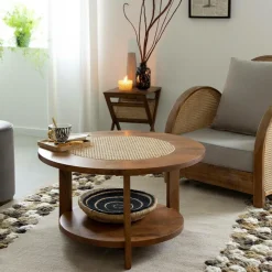 Table Basse<Made in Meubles Table basse en bois de manguier et cannage Zuria