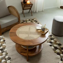 Table Basse<Made in Meubles Table basse en bois de manguier et cannage Zuria