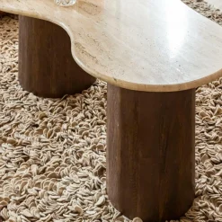 Table Basse<Made in Meubles Table basse en bois de manguier et en travertin Carola