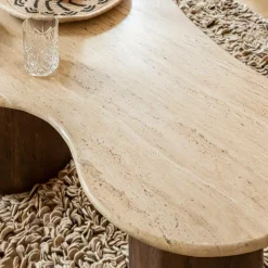 Table Basse<Made in Meubles Table basse en bois de manguier et en travertin Carola